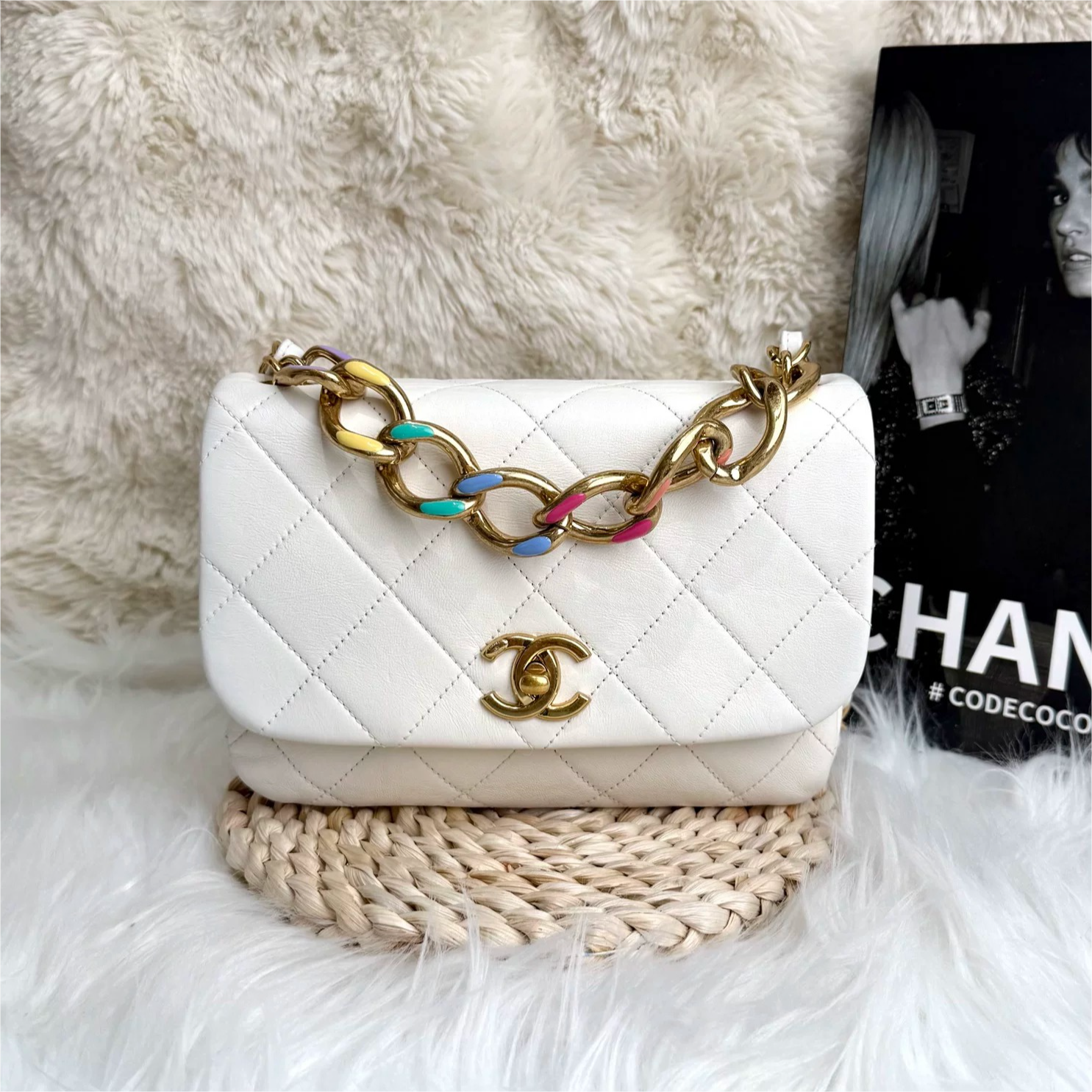Chanel Classic Flap Bag with Colorful Enamel Chain