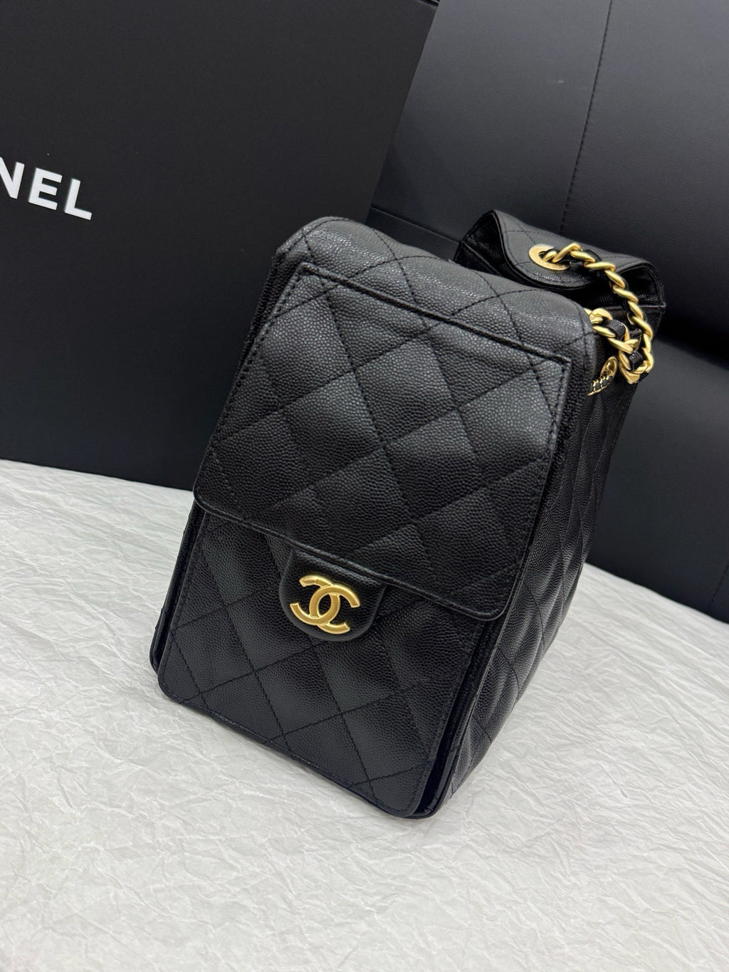 Chanel black gold lychee cow 25bag small size