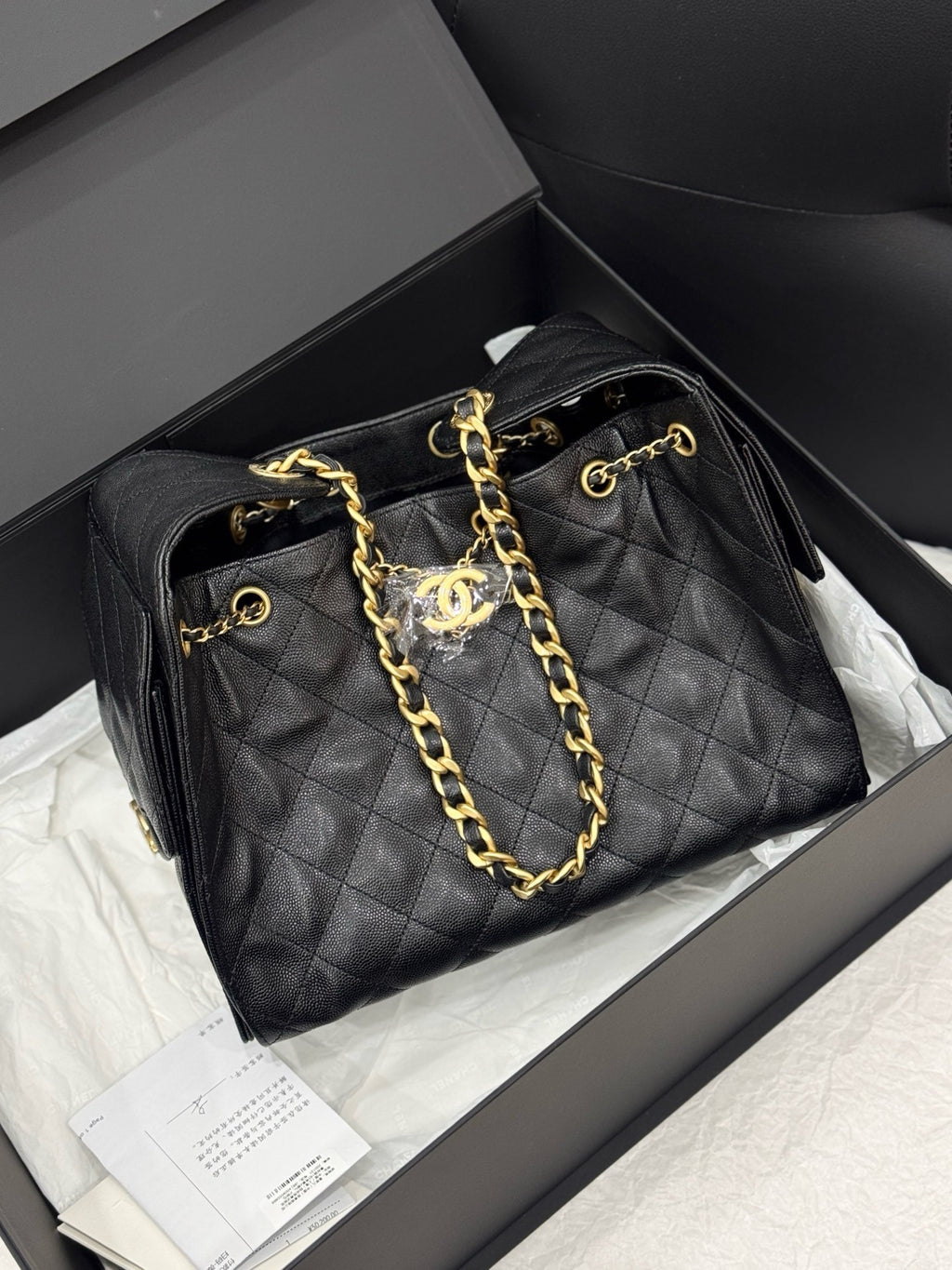 Chanel black gold lychee cow 25bag small size