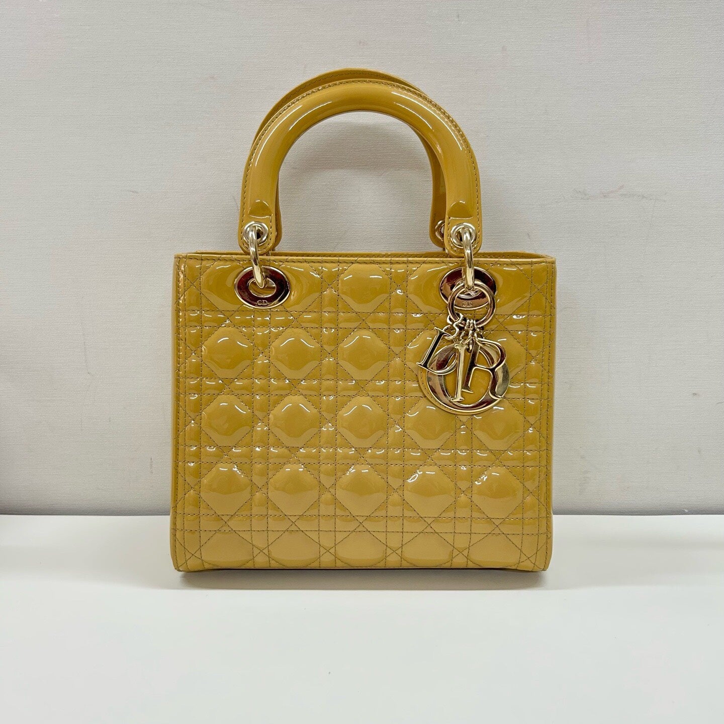 Dior Large Lady Dior Bag in Yellow Patent Leather