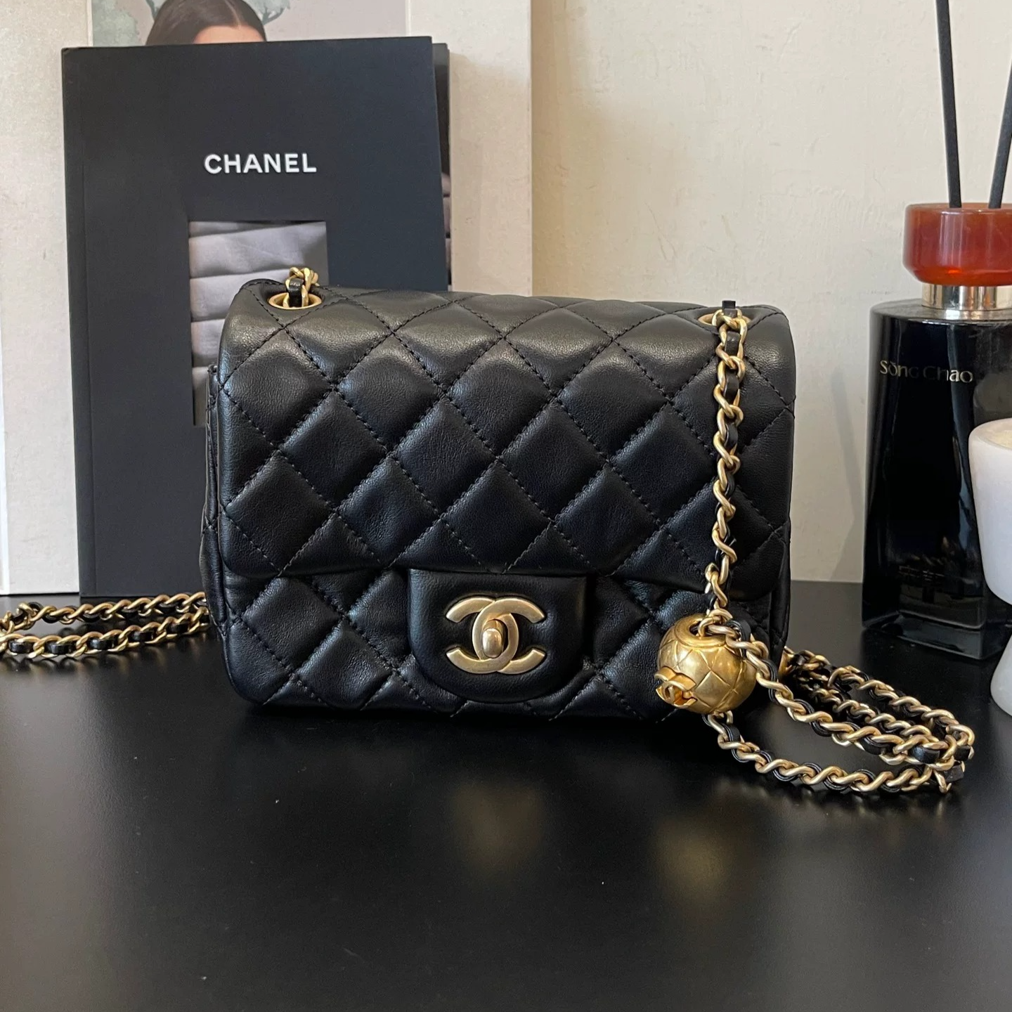 Chanel Classic Flap Mini Square Bag with Pearl Ball Handle